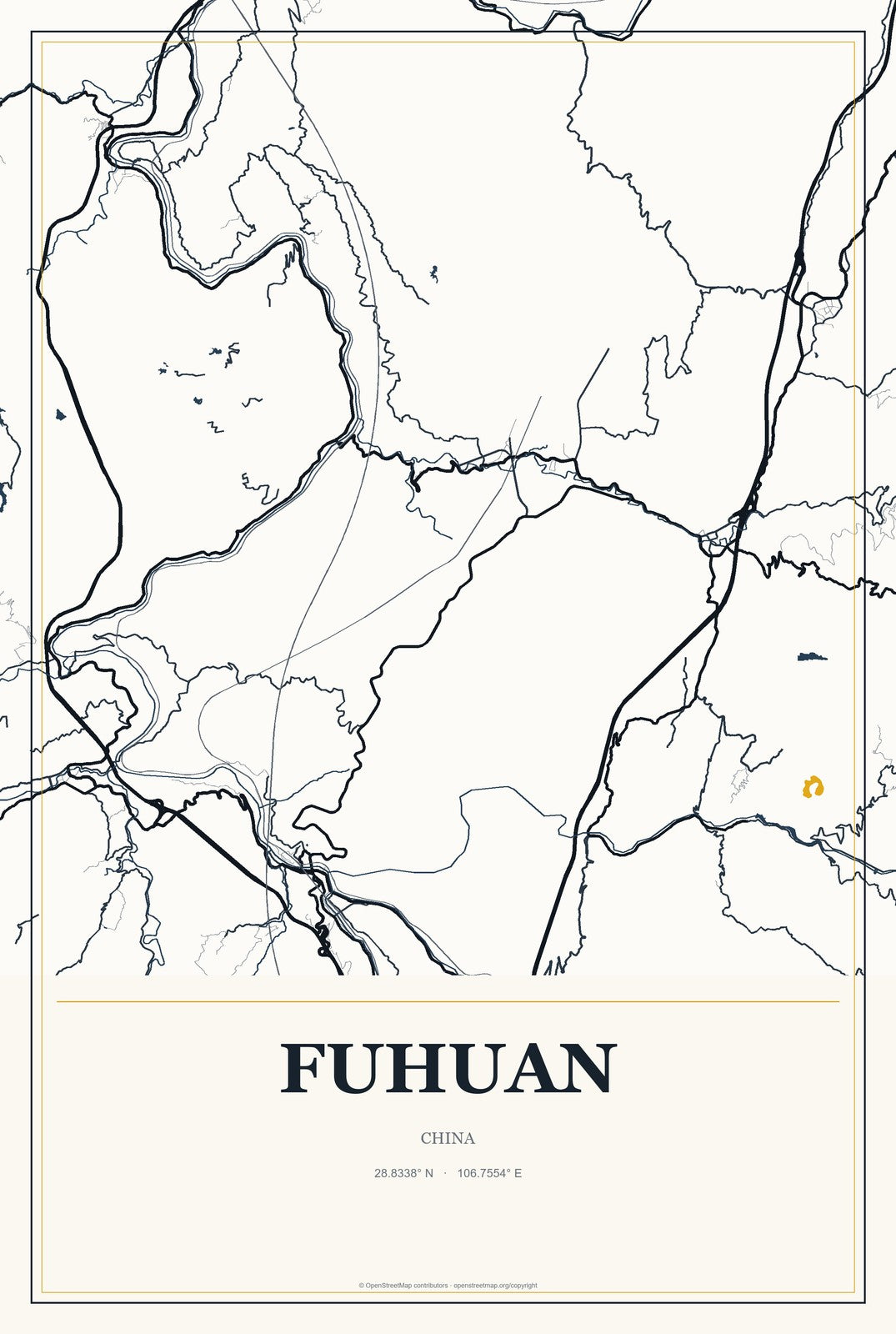 Fuhuan, China City Map Aluminum Sign in Citrine Modern style