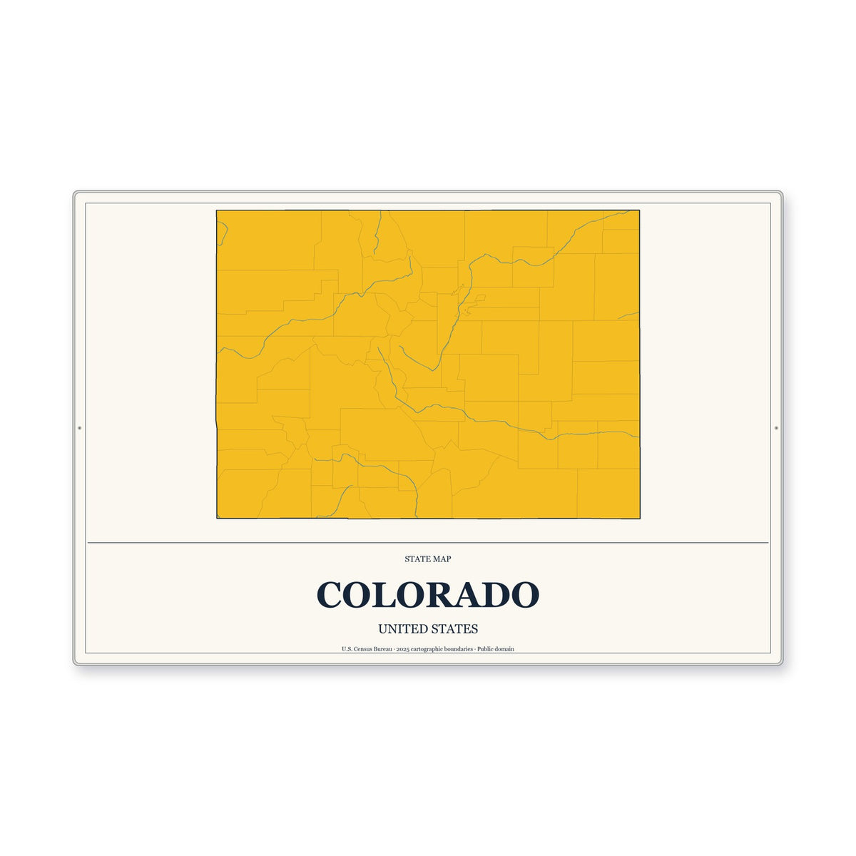 Colorado state map aluminum sign in Citrine Modern style