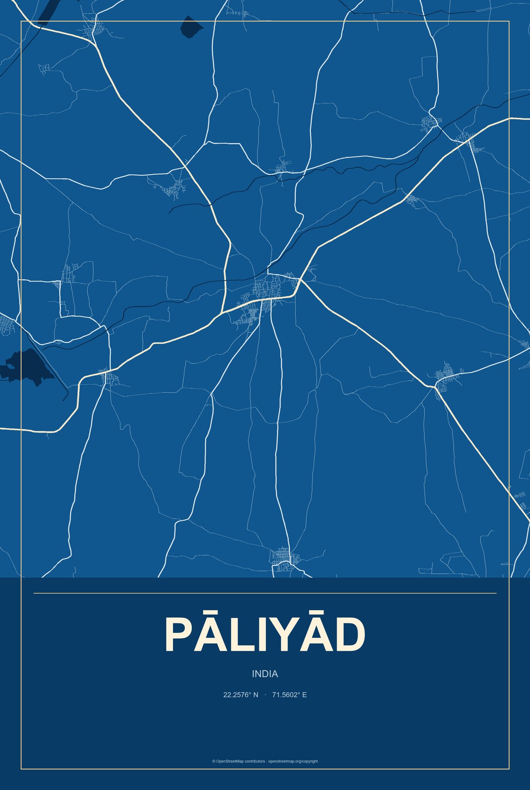 Pāliyād, India City Map Aluminum Sign in Harbor Cobalt style