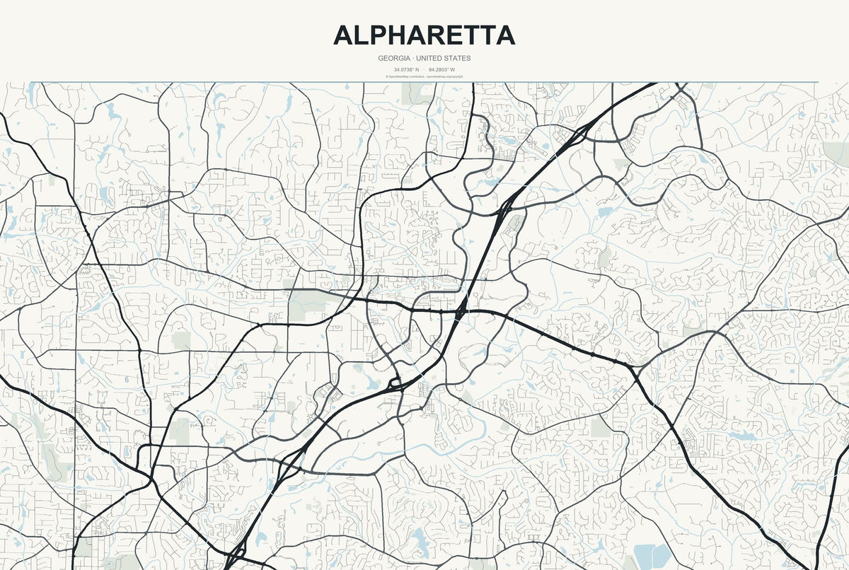 Alpharetta, Georgia City Map Aluminum Sign in Headline Atlas style