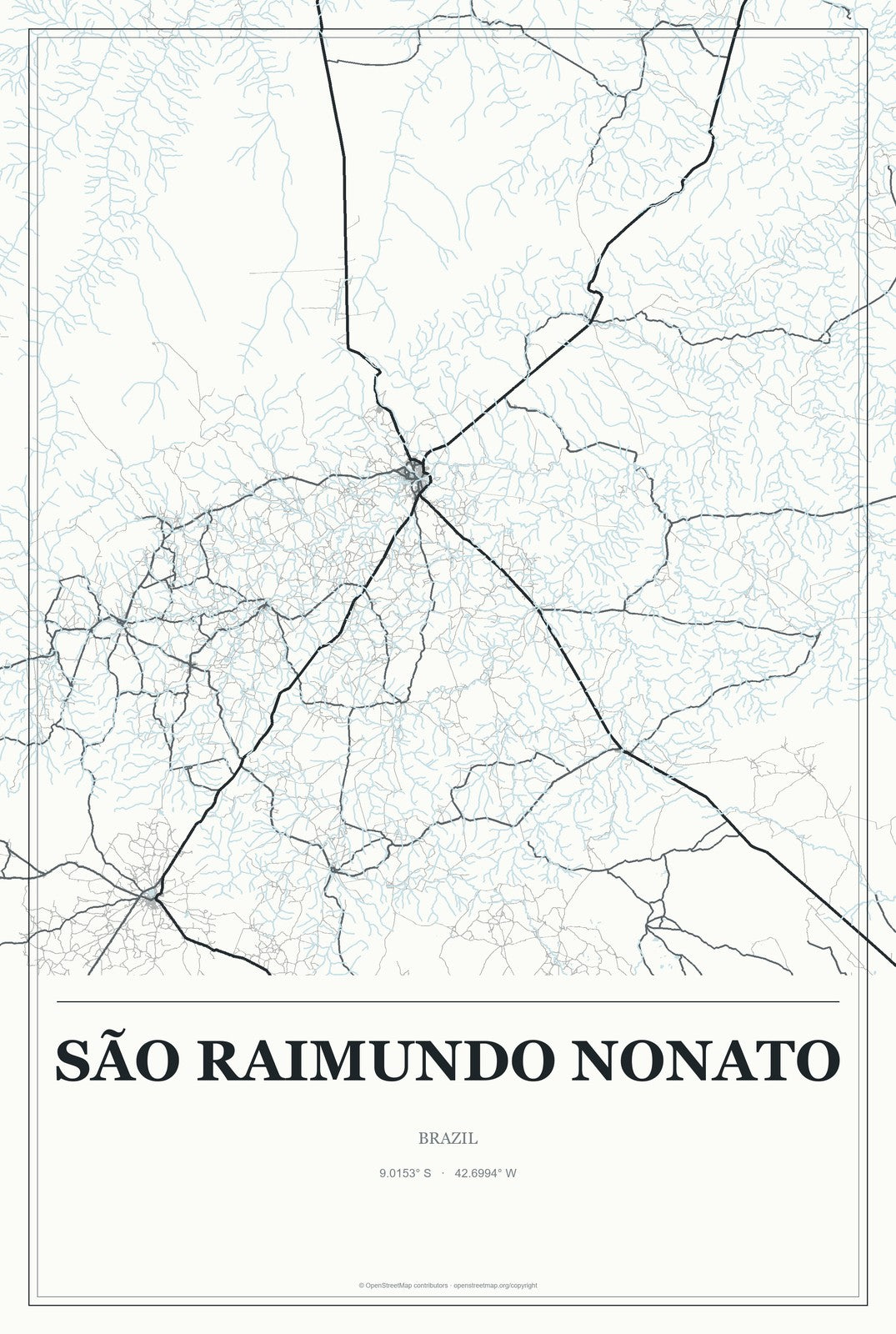 São Raimundo Nonato, Brazil City Map Aluminum Sign in Gallery Air style