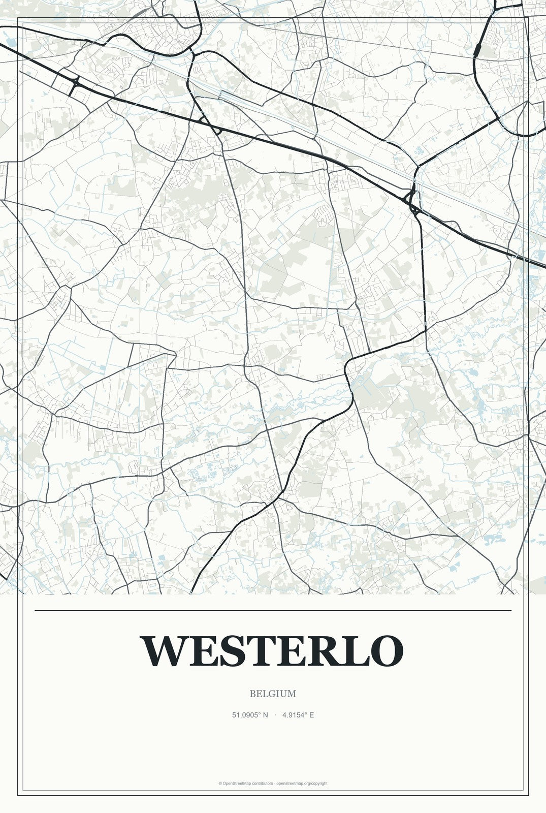 Westerlo, Belgium City Map Aluminum Sign in Gallery Air style