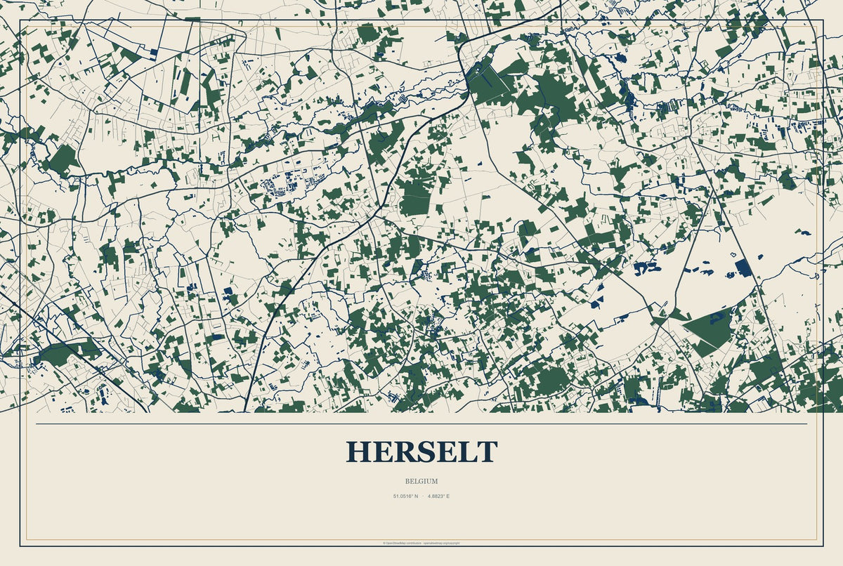 Herselt, Belgium City Map Aluminum Sign in Coastal Cutout style