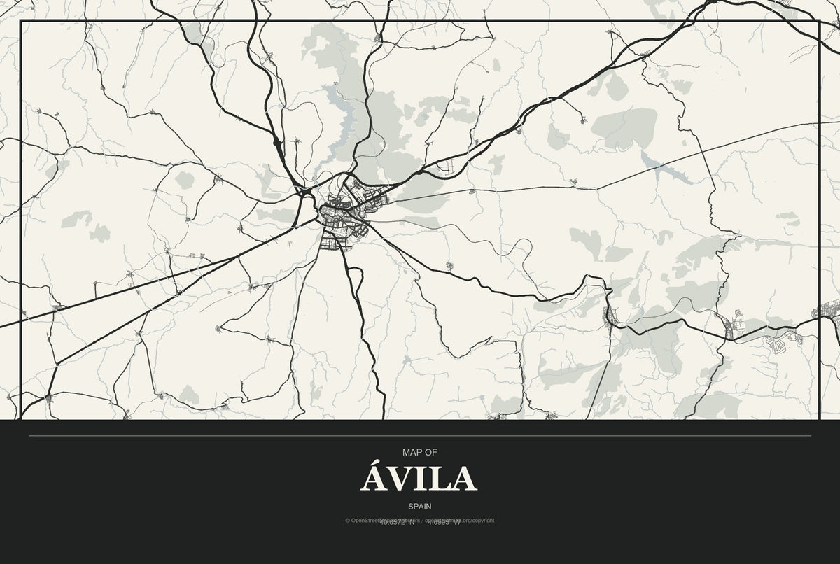 Ávila, Spain City Map Aluminum Sign in Museum Plaque style