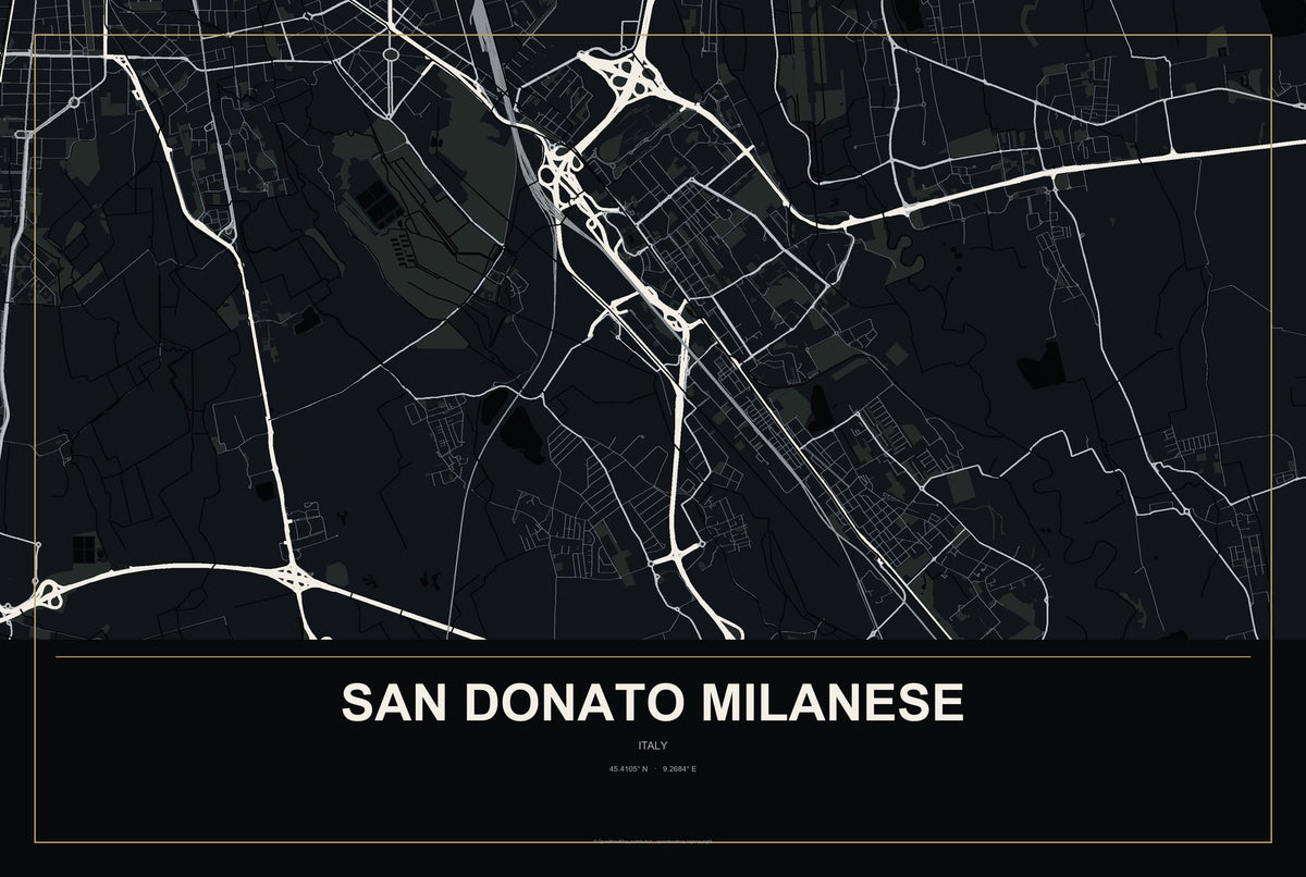San Donato Milanese, Italy City Map Aluminum Sign in Metropolitan Noir style