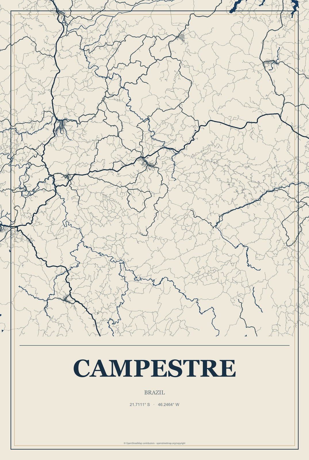 Campestre, Brazil City Map Aluminum Sign in Coastal Cutout style
