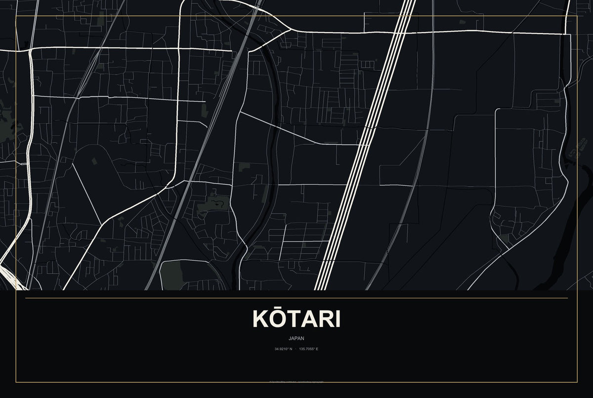 Kōtari, Japan City Map Aluminum Sign in Metropolitan Noir style