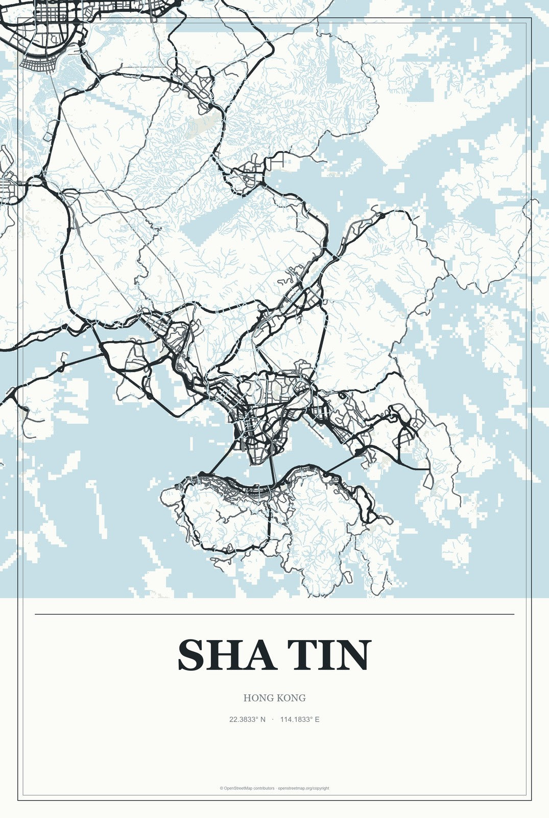 Sha Tin, Hong Kong City Map Aluminum Sign in Gallery Air style