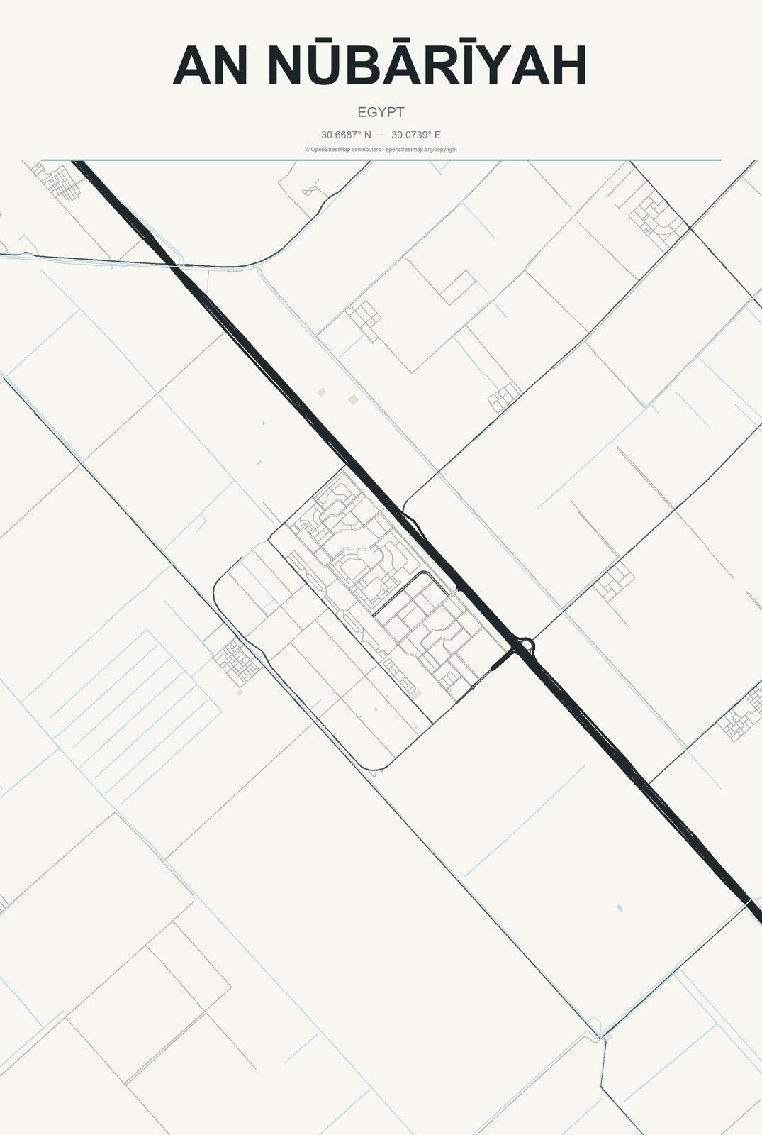 An Nūbārīyah, Egypt City Map Aluminum Sign in Headline Atlas style