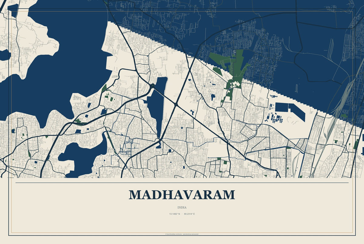 Madhavaram, India City Map Aluminum Sign in Coastal Cutout style