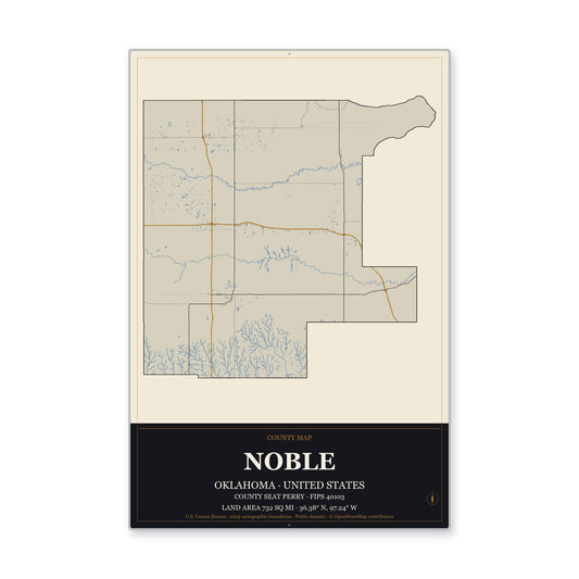 Noble County, Oklahoma Map Aluminum Sign in Museum Plaque style