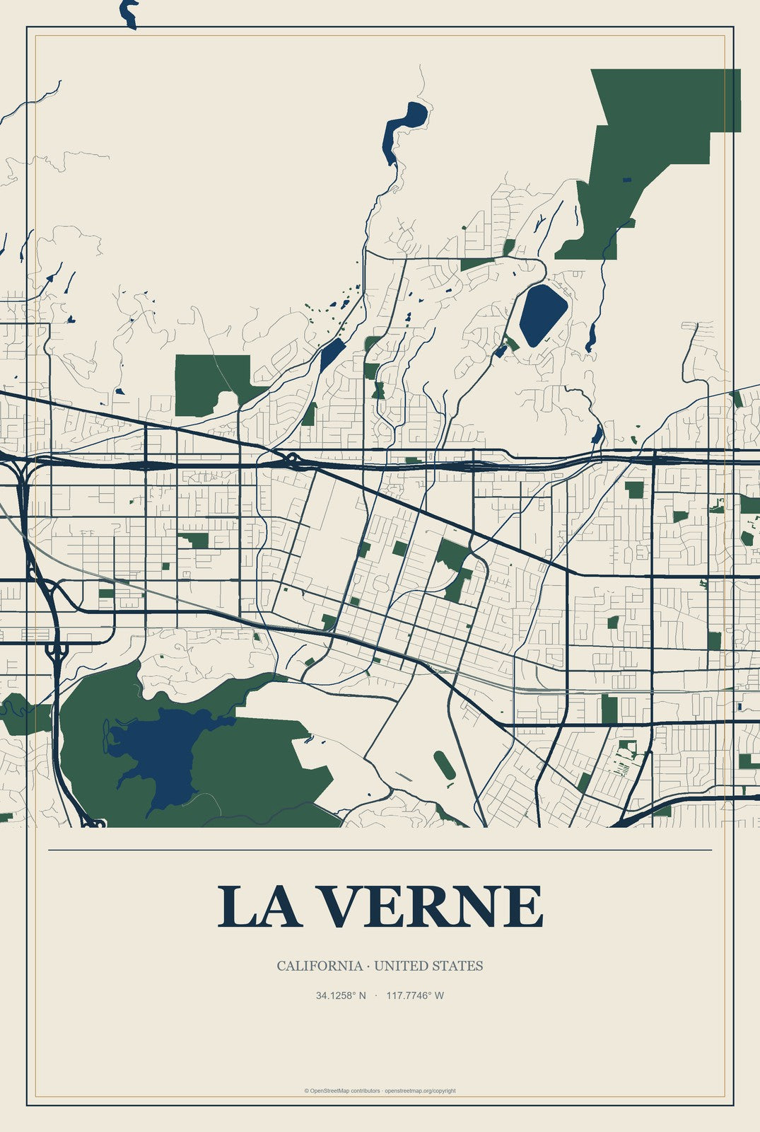 La Verne, California City Map Aluminum Sign in Coastal Cutout style