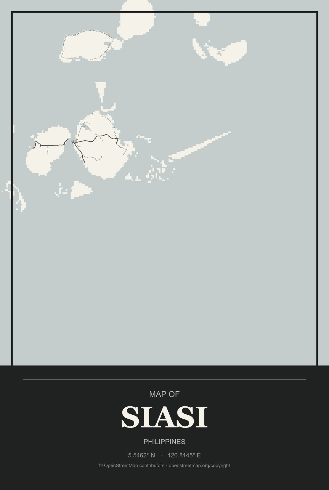Siasi, Philippines City Map Aluminum Sign in Museum Plaque style