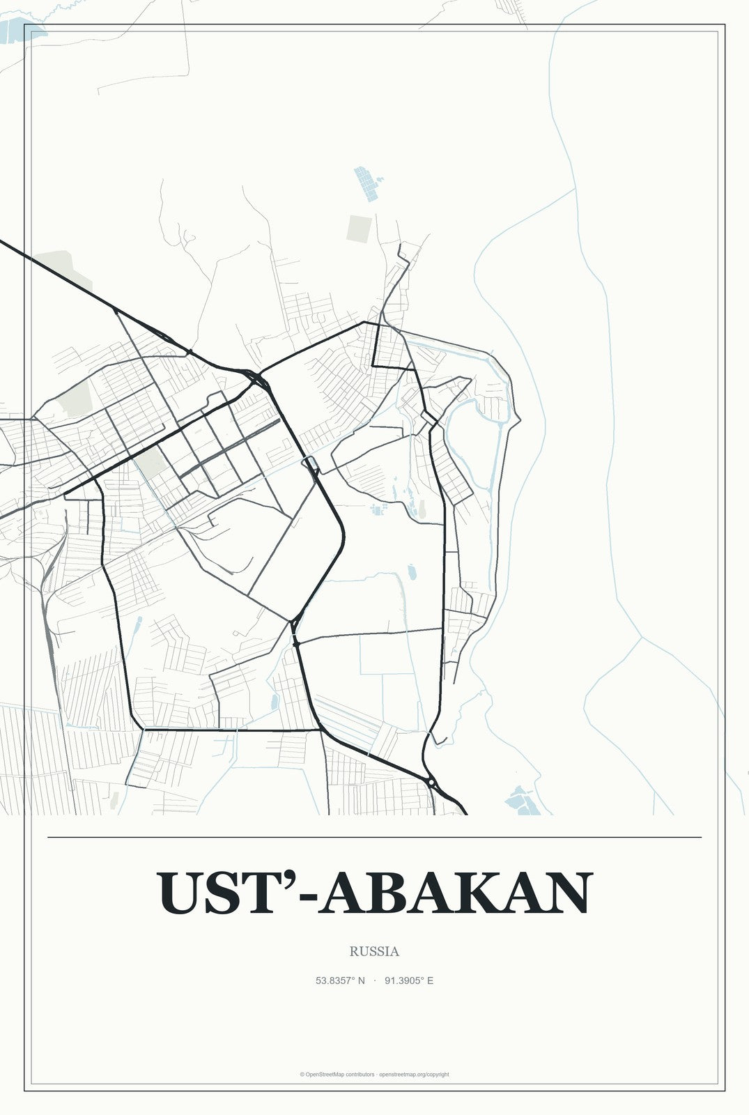 Ust’-Abakan, Russia City Map Aluminum Sign in Gallery Air style