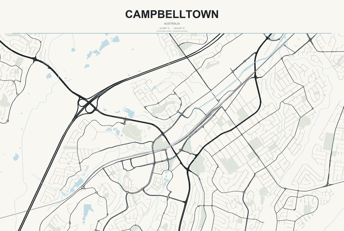 Campbelltown, Australia City Map Aluminum Sign in Headline Atlas style