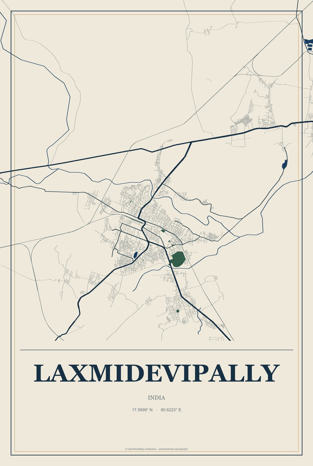 Laxmidevipally, India City Map Aluminum Sign in Coastal Cutout style
