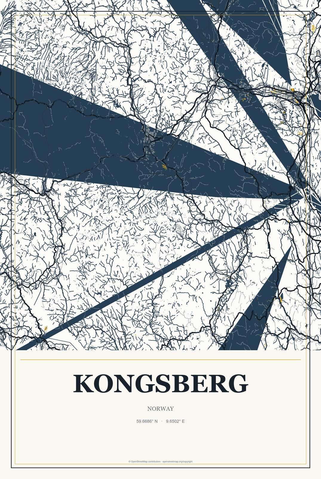 Kongsberg, Norway City Map Aluminum Sign in Citrine Modern style
