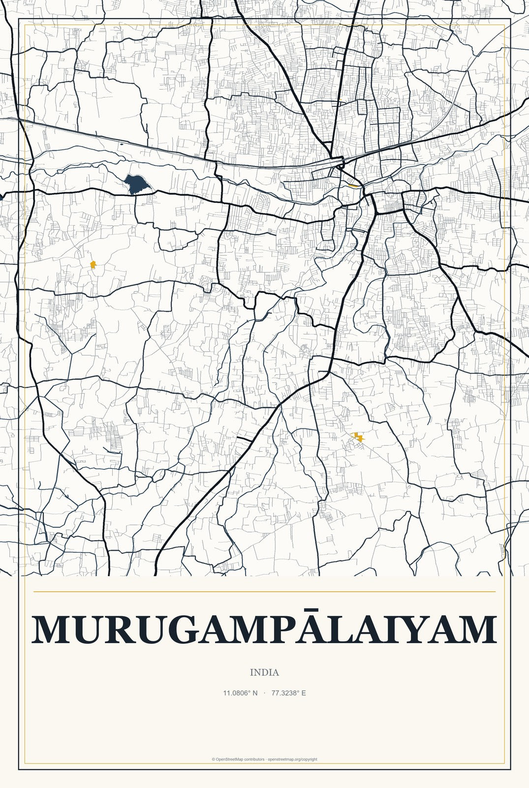 Murugampālaiyam, India City Map Aluminum Sign in Citrine Modern style