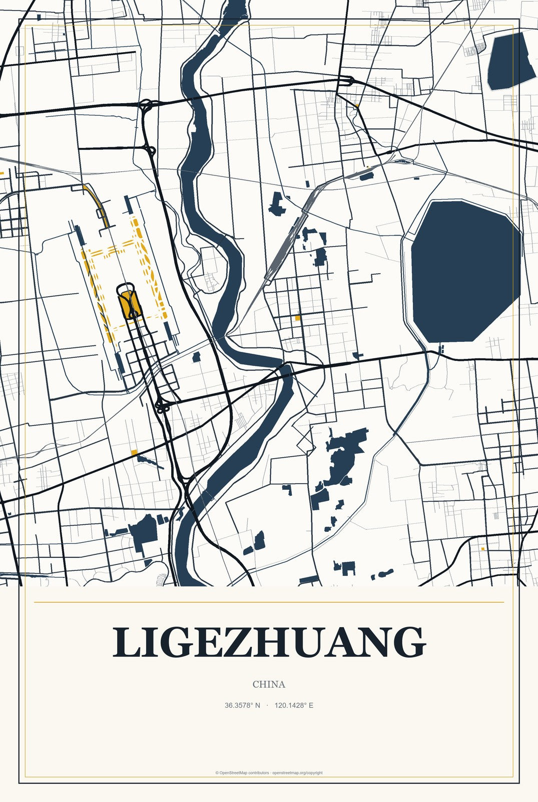 Ligezhuang, China City Map Aluminum Sign in Citrine Modern style