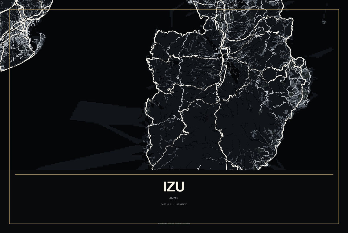Izu, Japan City Map Aluminum Sign in Metropolitan Noir style