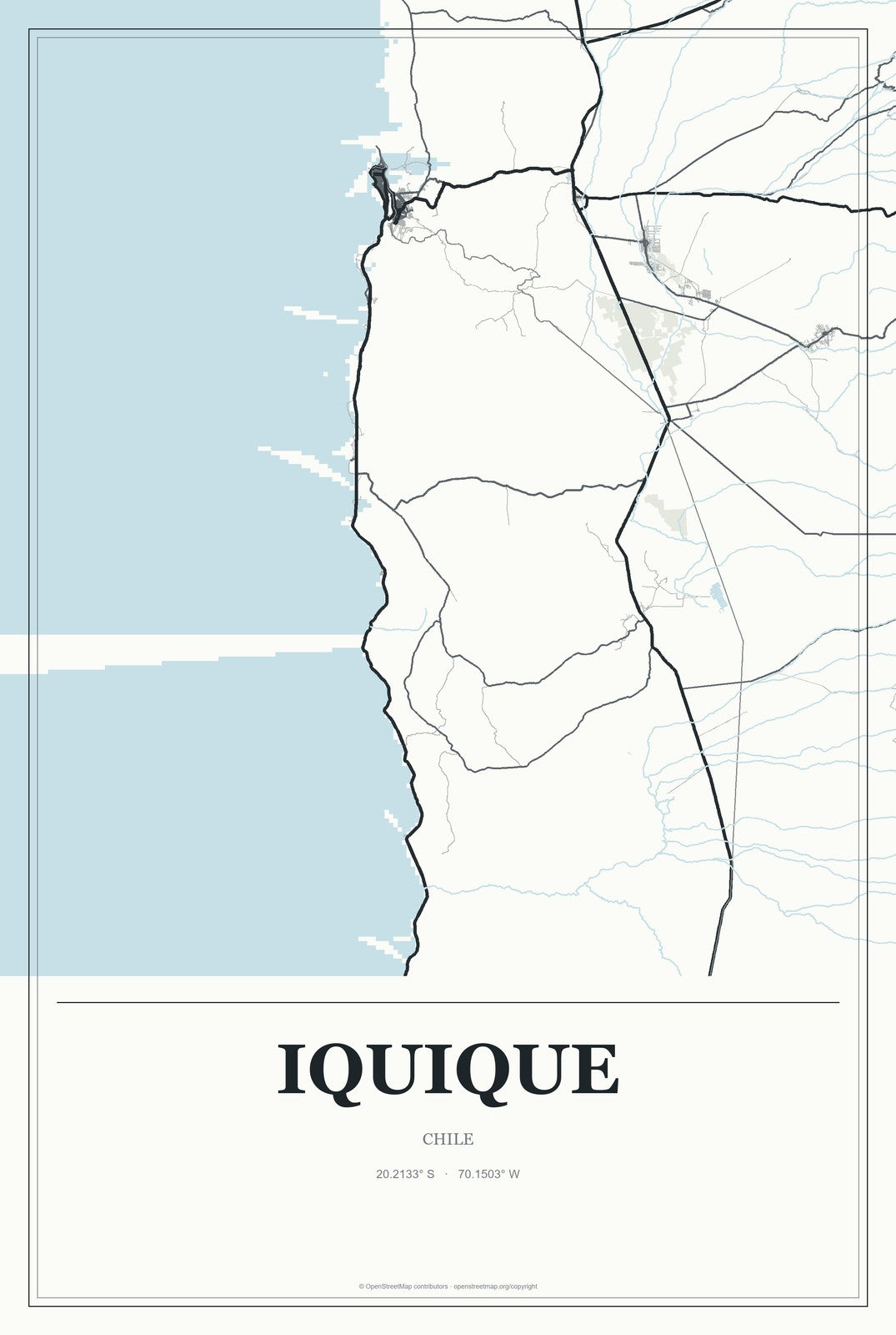 Iquique, Chile City Map Aluminum Sign in Gallery Air style