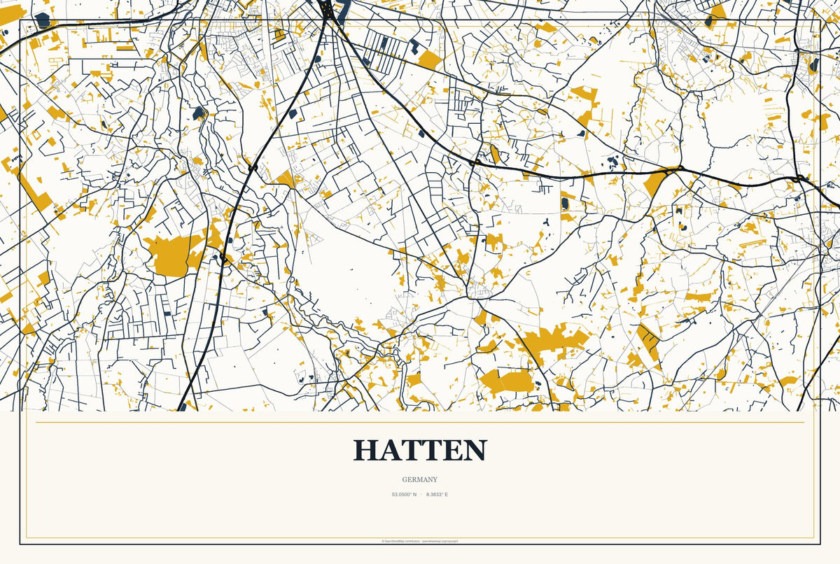 Hatten, Germany City Map Aluminum Sign in Citrine Modern style