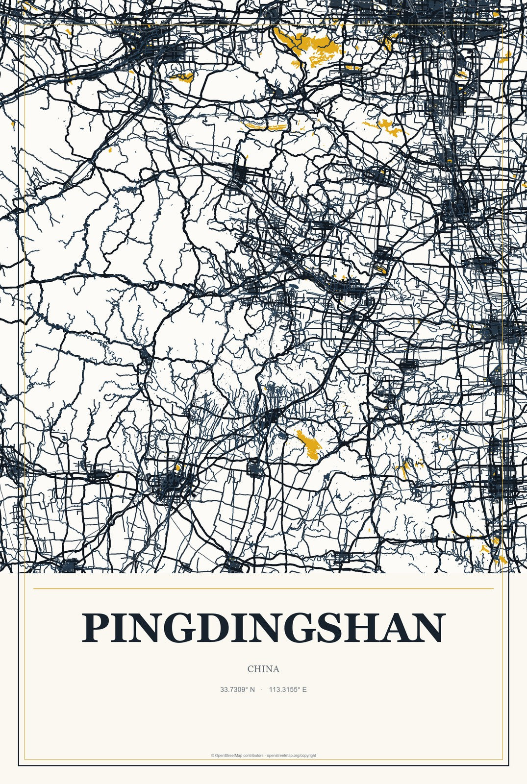 Pingdingshan, China City Map Aluminum Sign in Citrine Modern style