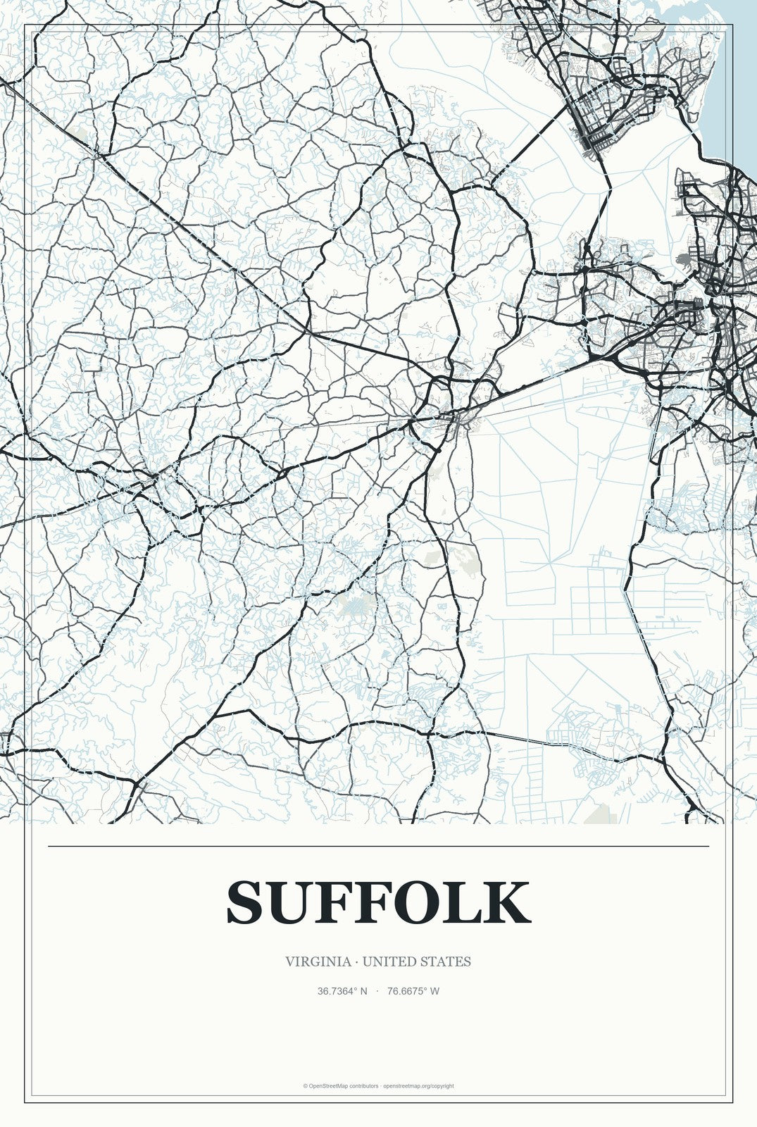 Suffolk, Virginia City Map Aluminum Sign in Gallery Air style