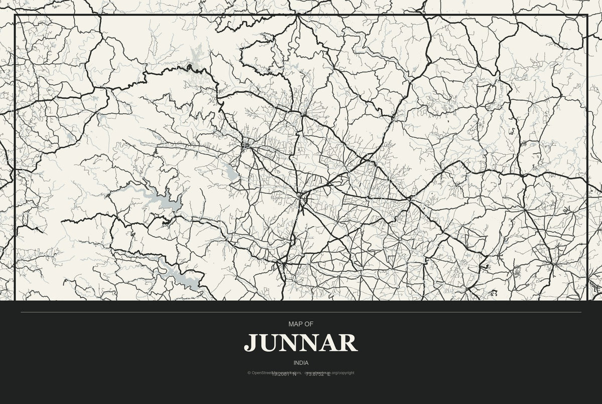 Junnar, India City Map Aluminum Sign in Museum Plaque style