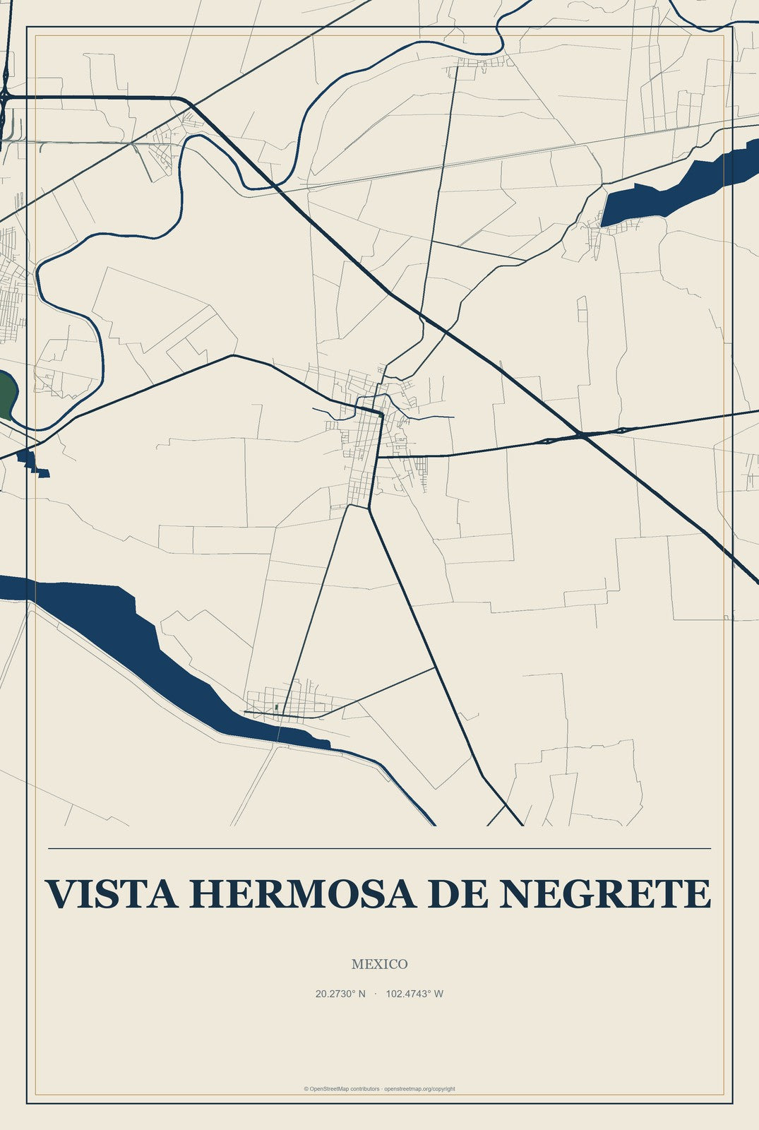 Vista Hermosa de Negrete, Mexico City Map Aluminum Sign in Coastal Cutout style