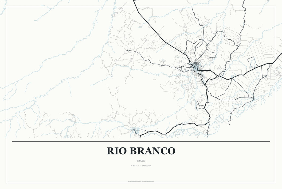 Rio Branco, Brazil City Map Aluminum Sign in Gallery Air style