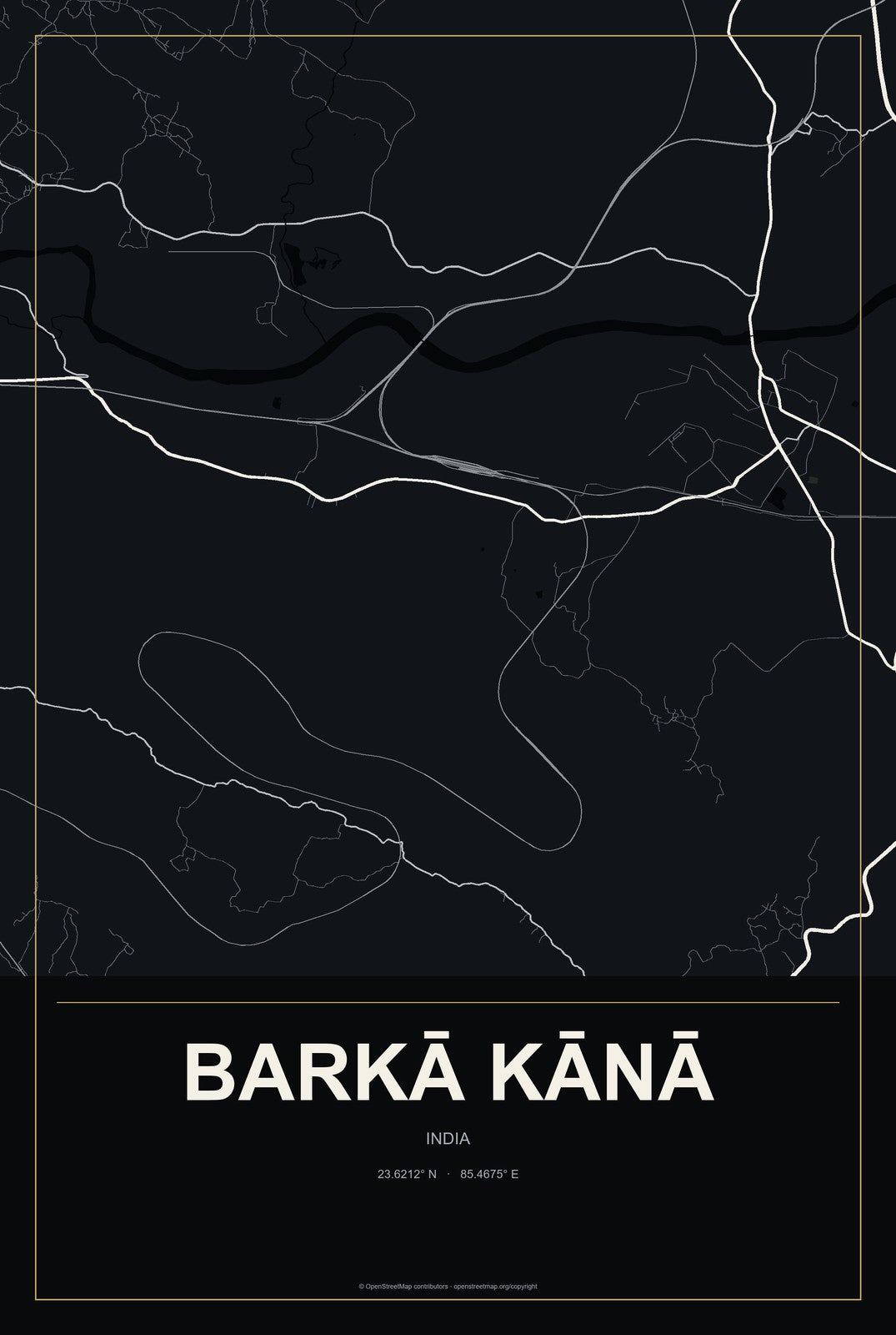 Barkā Kānā, India City Map Aluminum Sign in Metropolitan Noir style