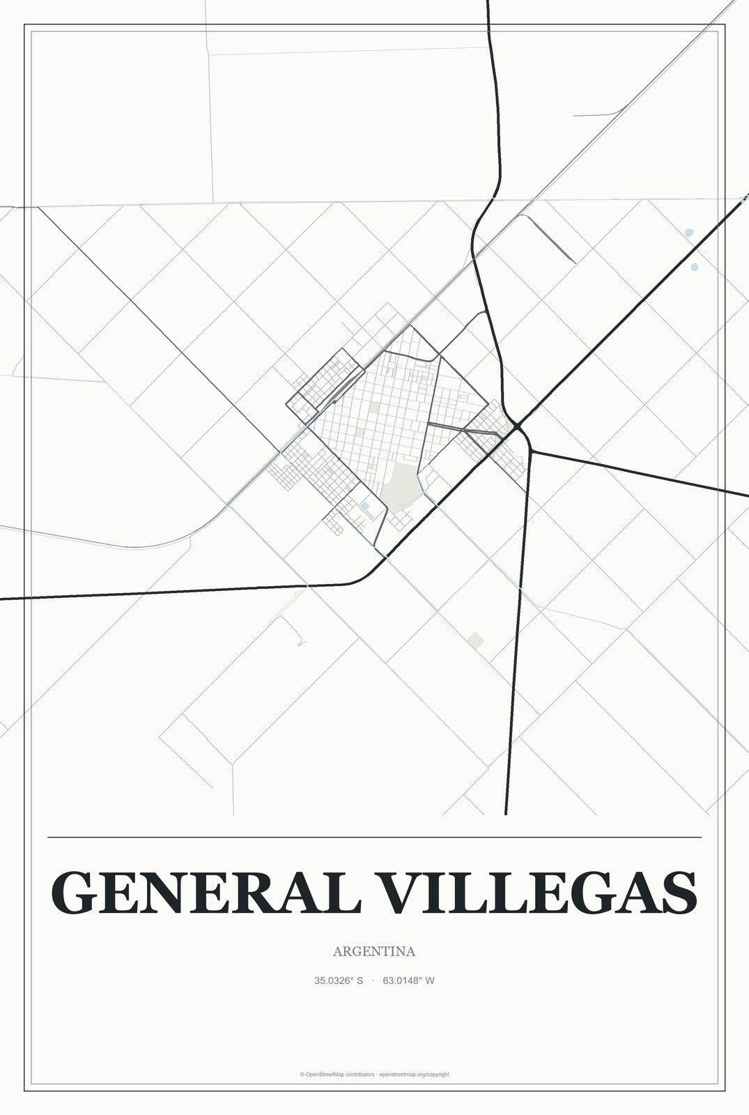 General Villegas, Argentina City Map Aluminum Sign in Gallery Air style
