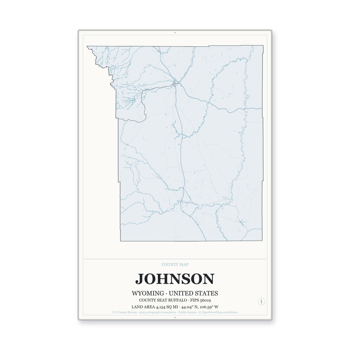 Johnson County, Wyoming Map Aluminum Sign in Gallery Air style