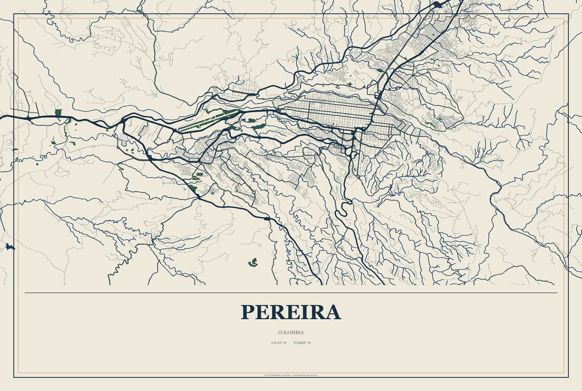 Pereira, Colombia City Map Aluminum Sign in Coastal Cutout style