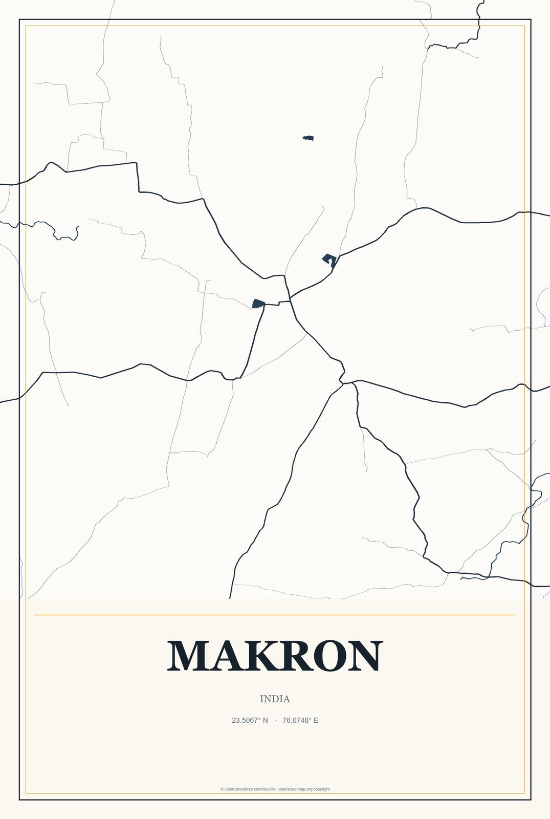 Makron, India City Map Aluminum Sign in Citrine Modern style