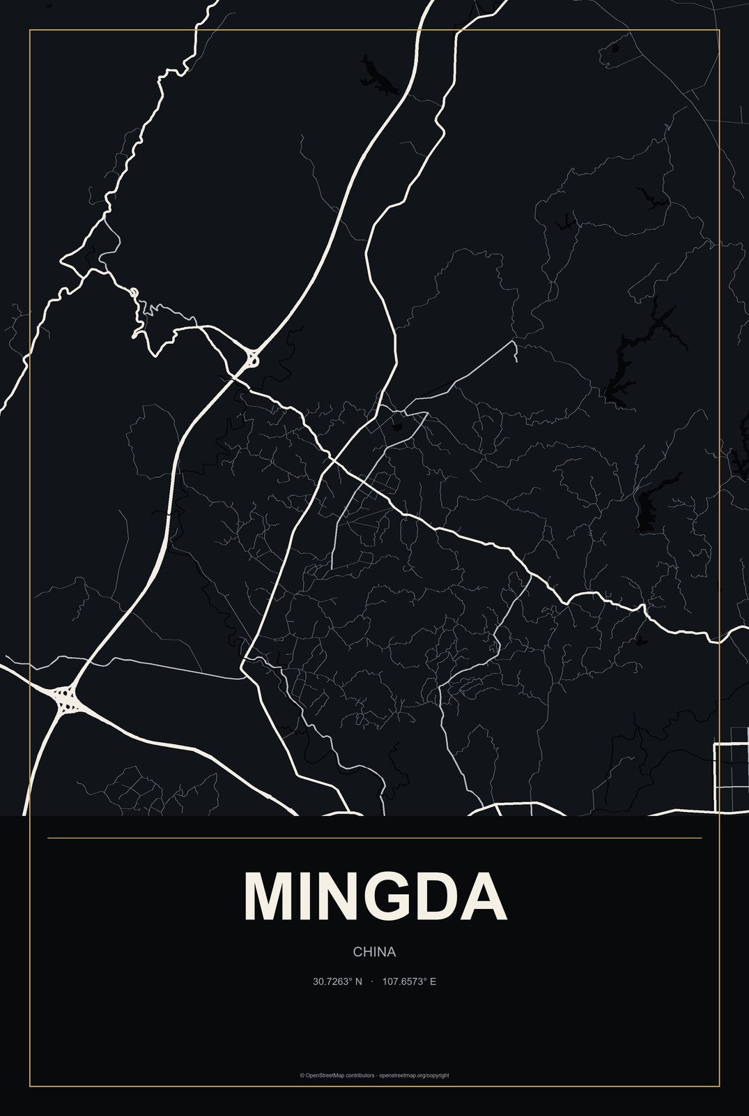 Mingda, China City Map Aluminum Sign in Metropolitan Noir style