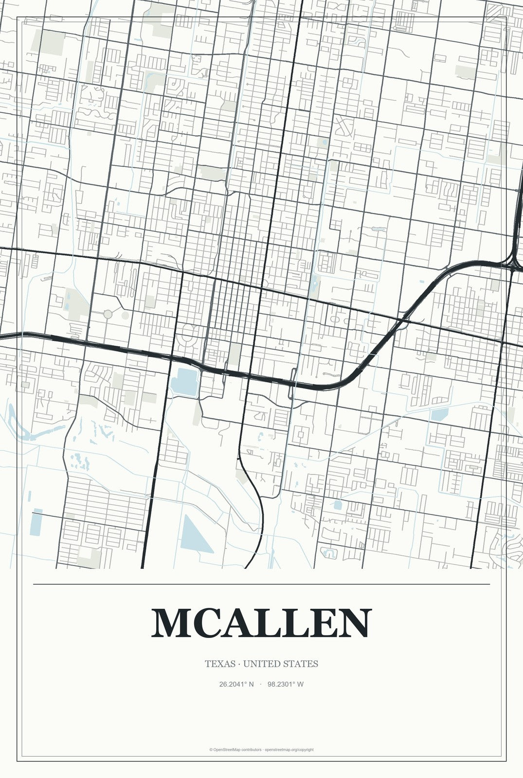 McAllen, Texas City Map Aluminum Sign in Gallery Air style