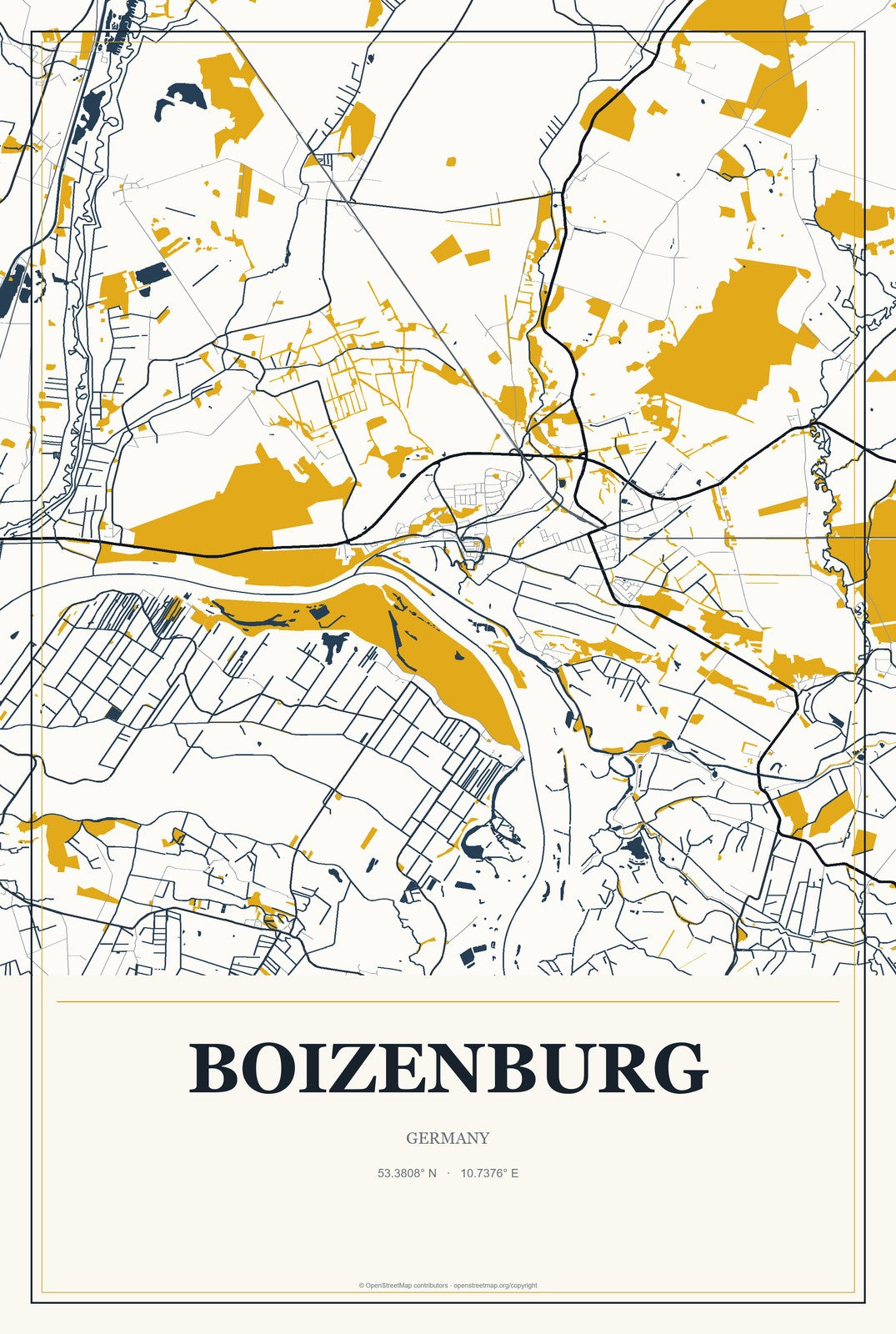 Boizenburg, Germany City Map Aluminum Sign in Citrine Modern style