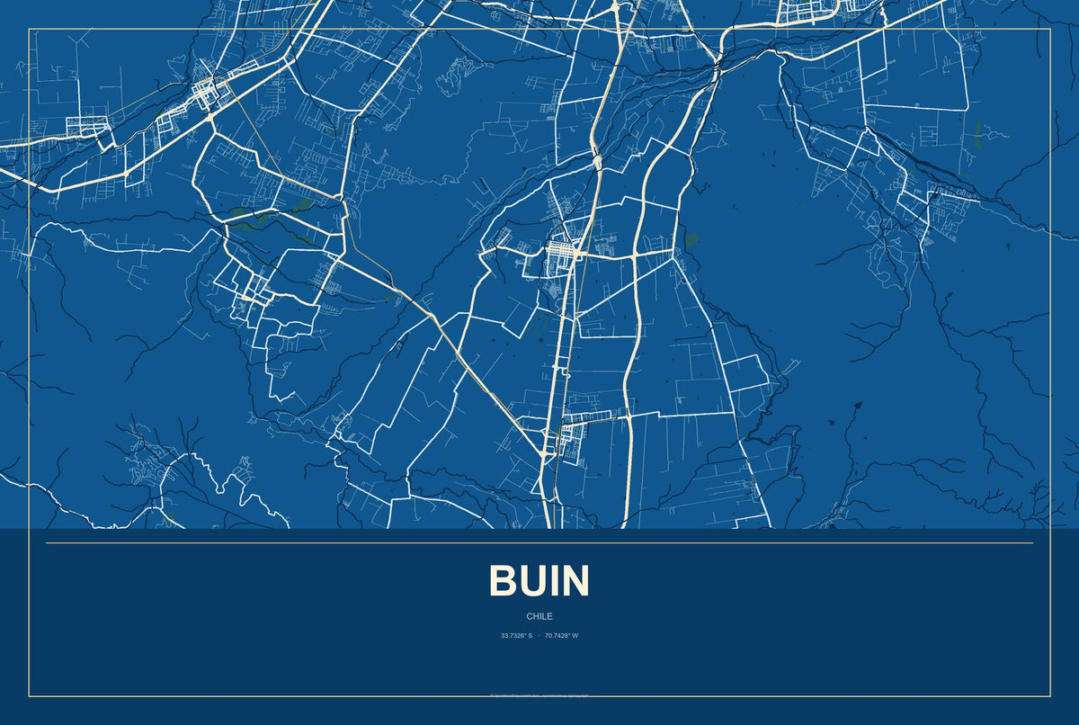Buin, Chile City Map Aluminum Sign in Harbor Cobalt style