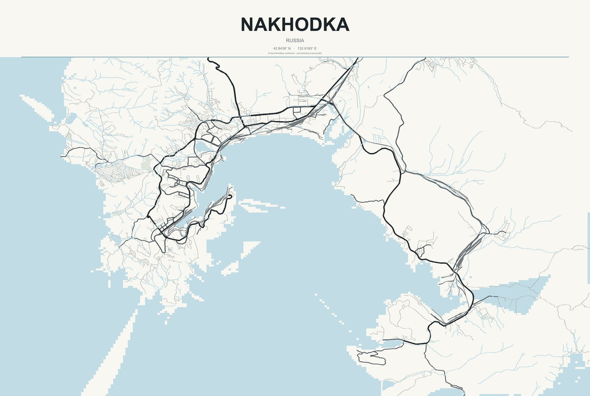 Nakhodka, Russia City Map Aluminum Sign in Headline Atlas style