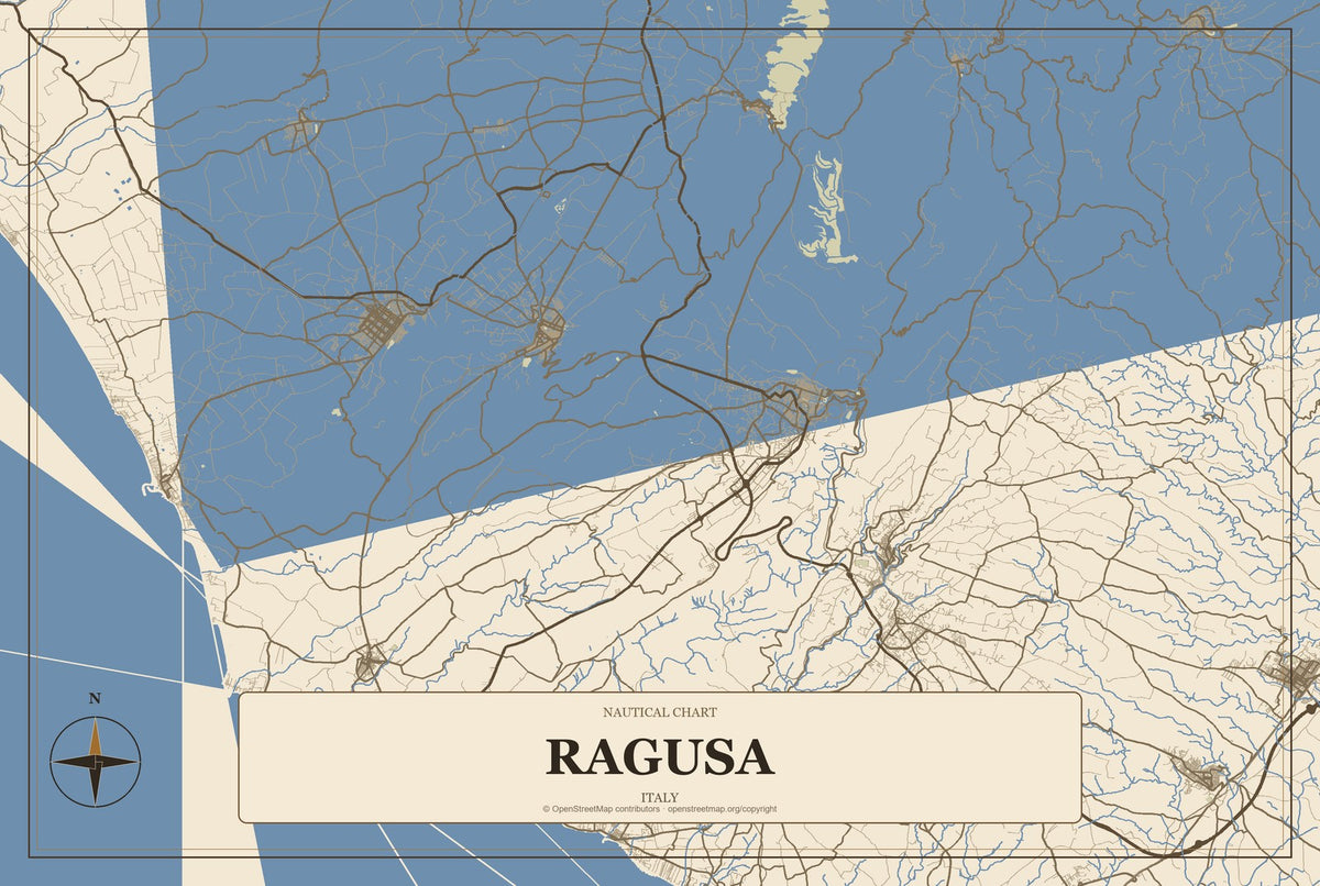 Ragusa, Italy City Map Aluminum Sign in Heritage Nautical style