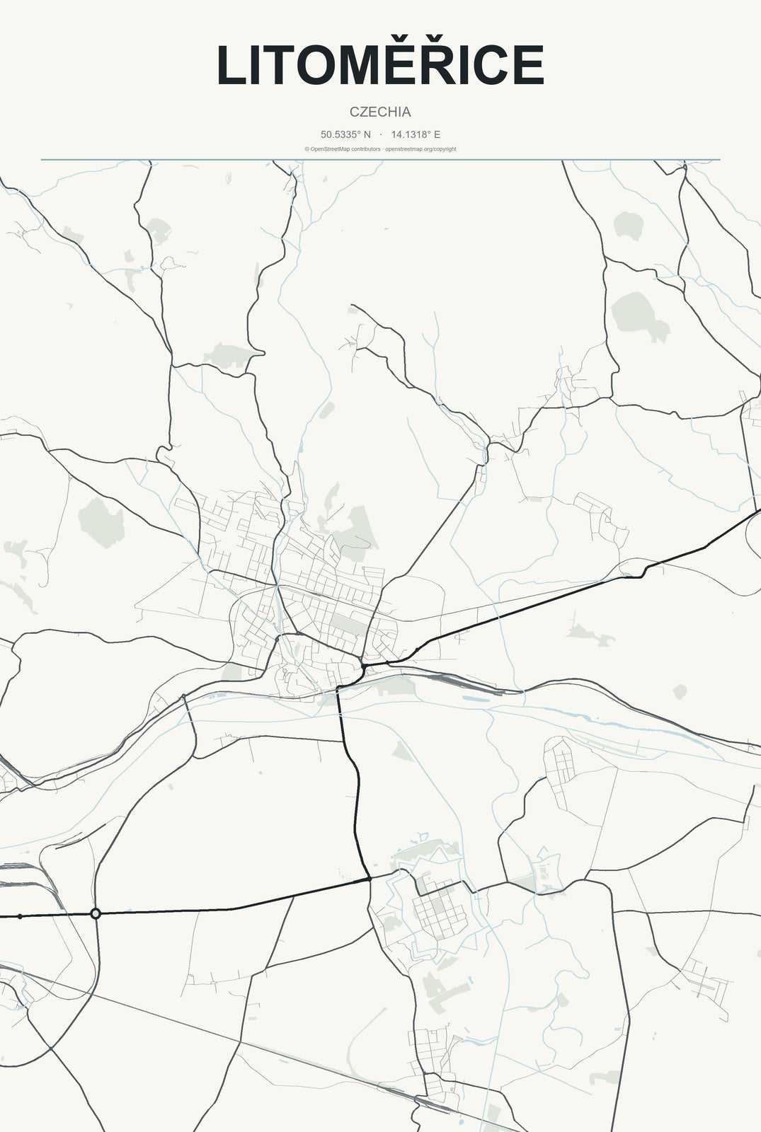 Litoměřice, Czechia City Map Aluminum Sign in Headline Atlas style