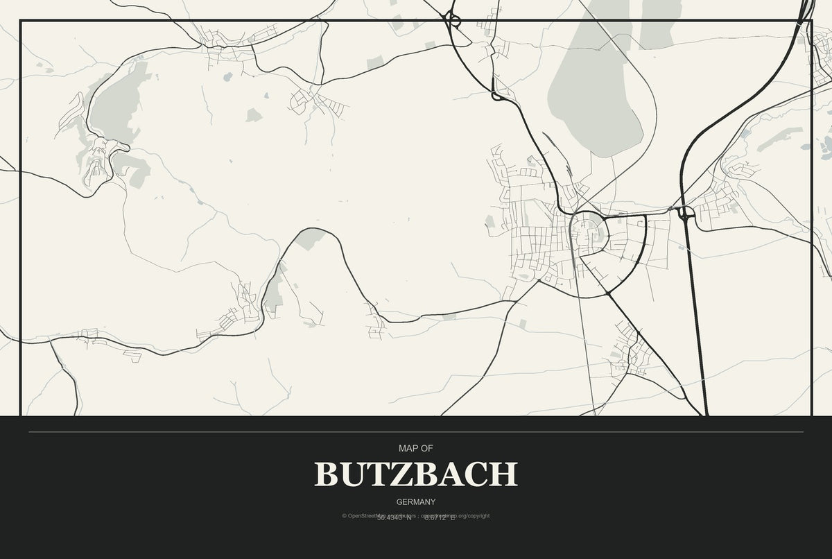 Butzbach, Germany City Map Aluminum Sign in Museum Plaque style