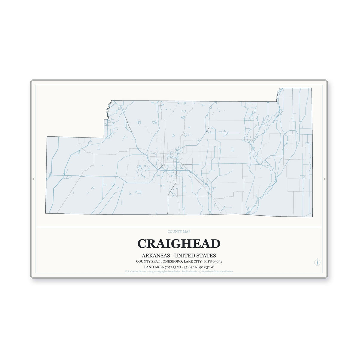 Craighead County, Arkansas Map Aluminum Sign in Gallery Air style