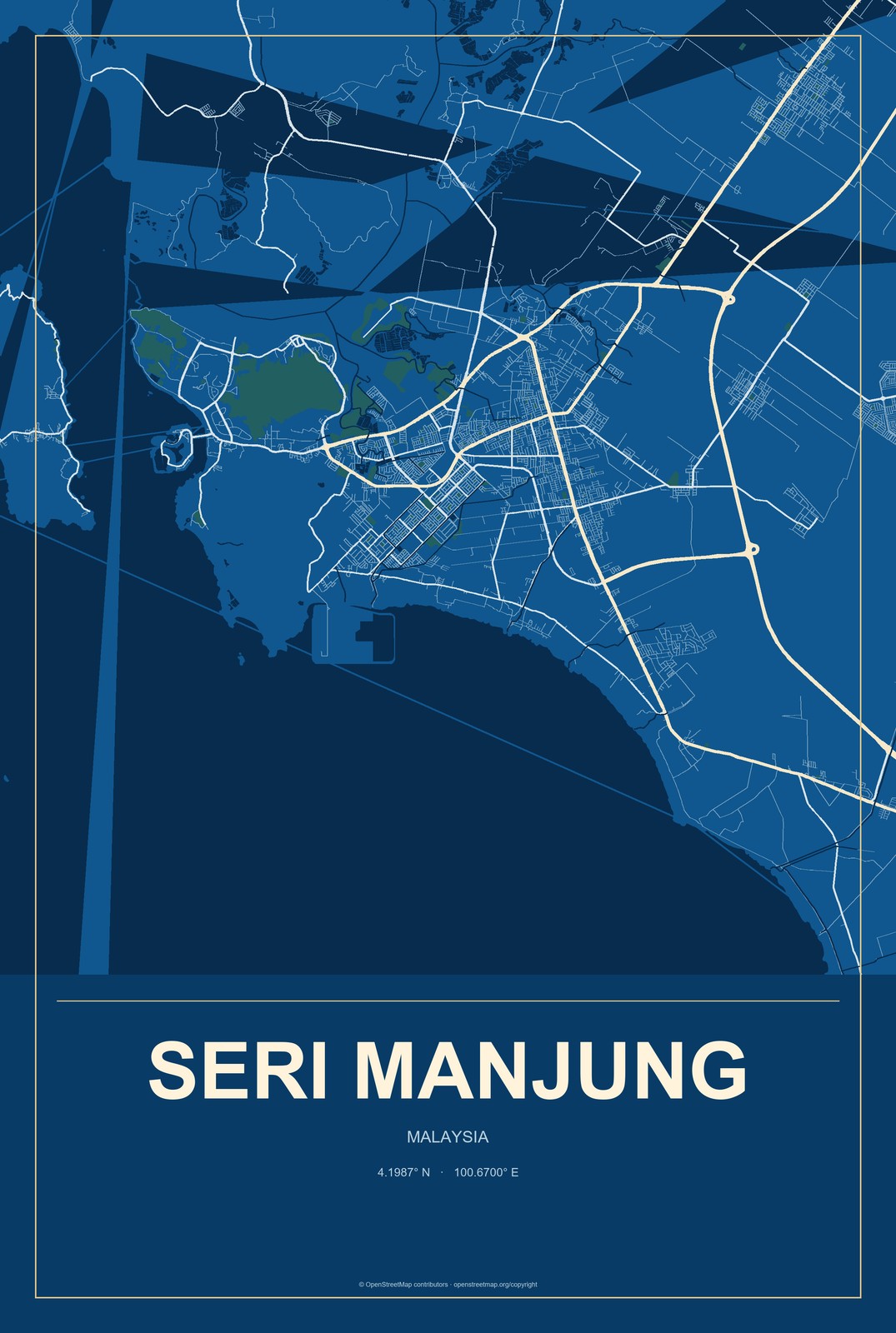 Seri Manjung, Malaysia City Map Aluminum Sign in Harbor Cobalt style