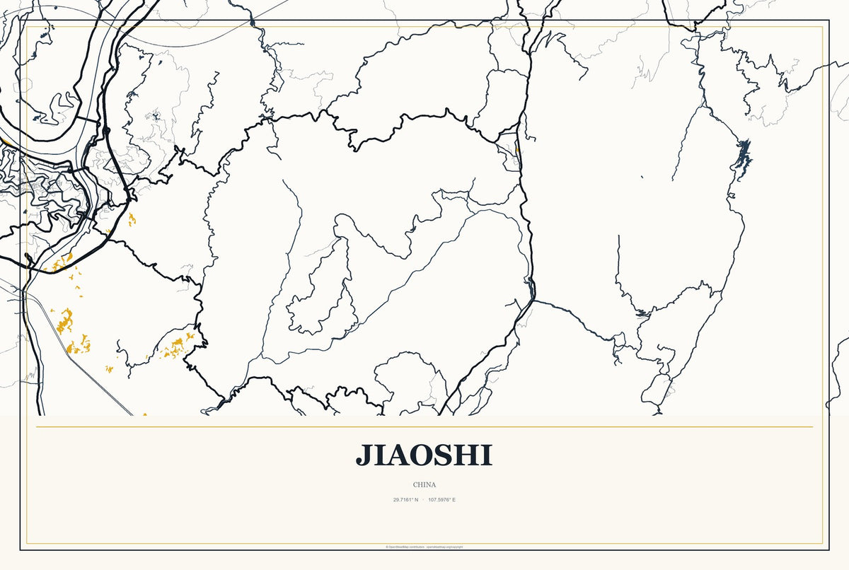 Jiaoshi, China City Map Aluminum Sign in Citrine Modern style