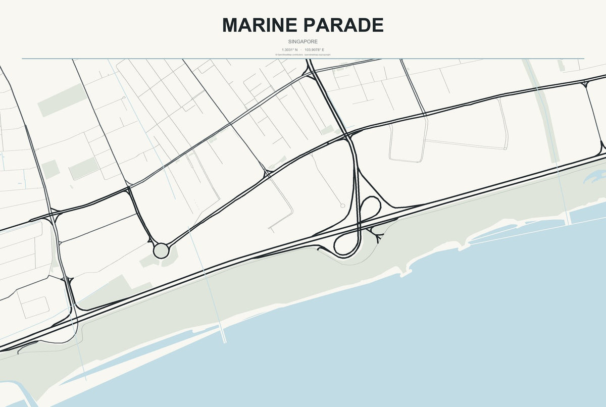 Marine Parade, Singapore City Map Aluminum Sign in Headline Atlas style