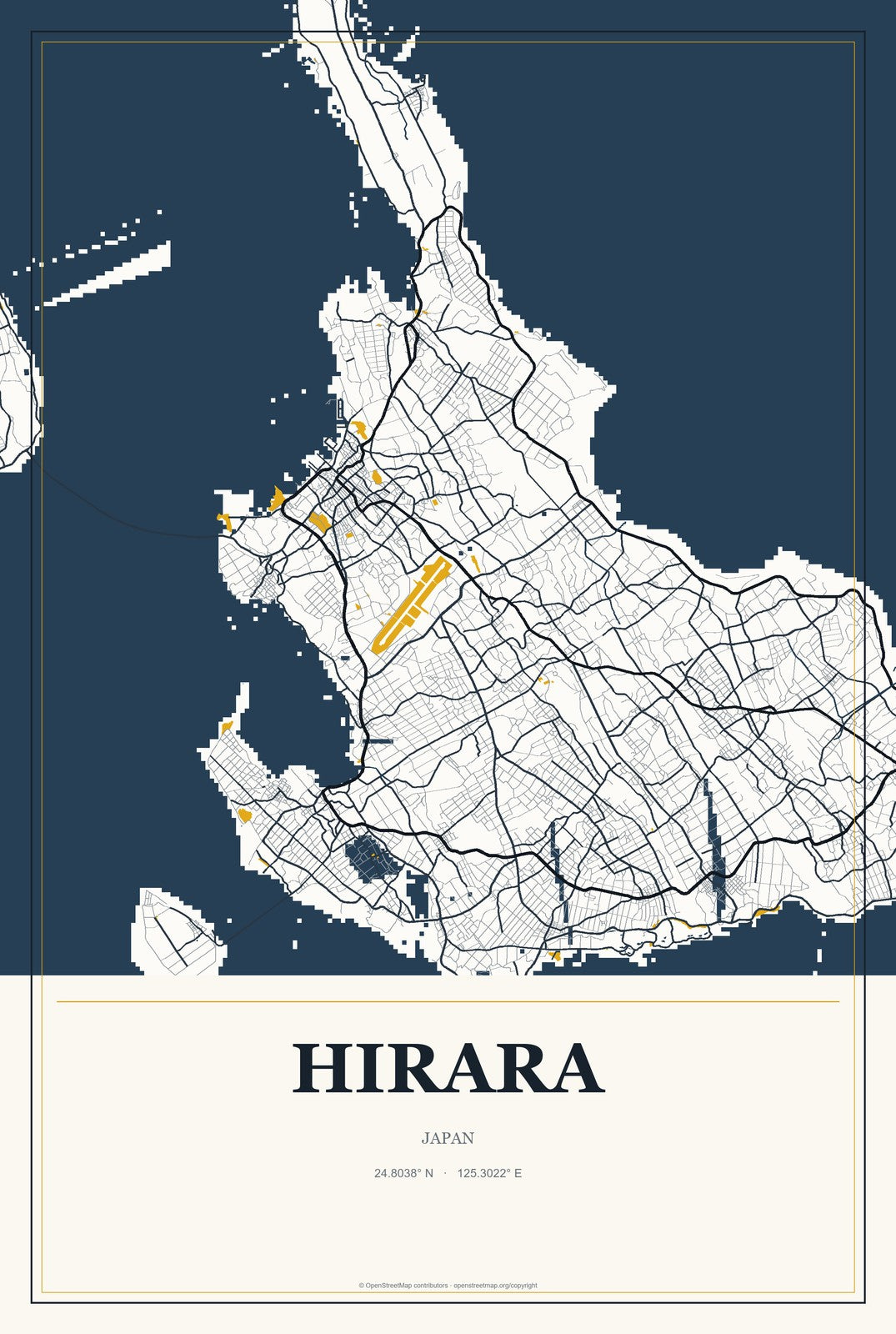 Hirara, Japan City Map Aluminum Sign in Citrine Modern style