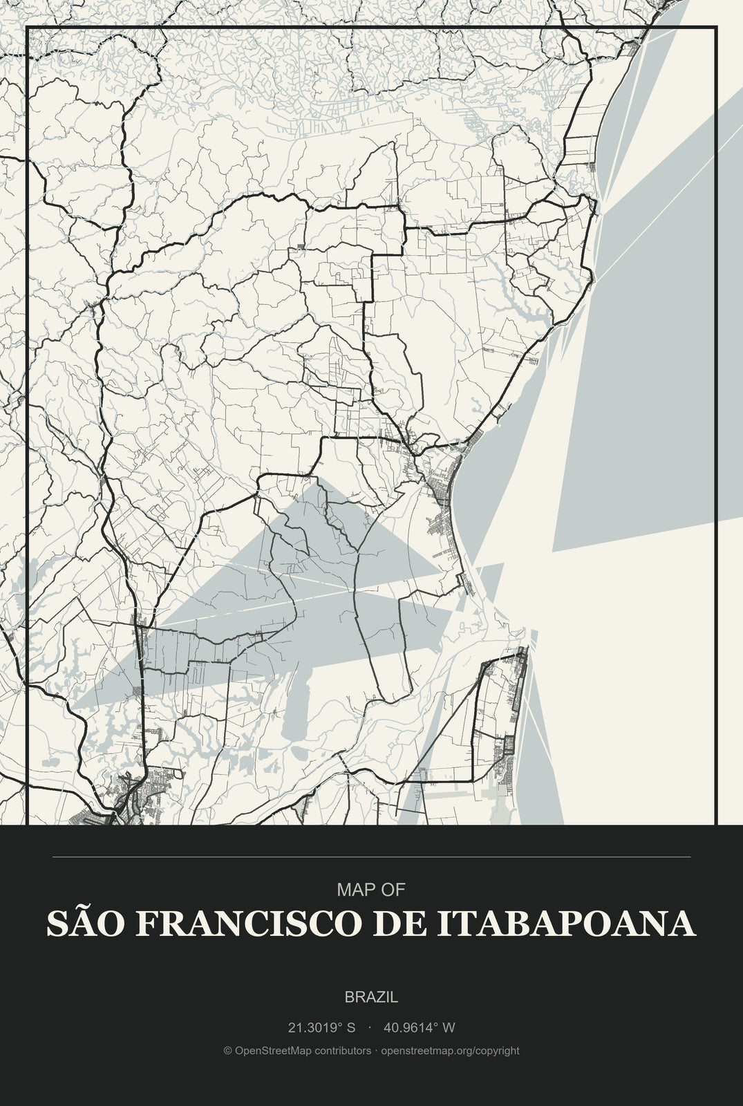 São Francisco de Itabapoana, Brazil City Map Aluminum Sign in Museum Plaque style